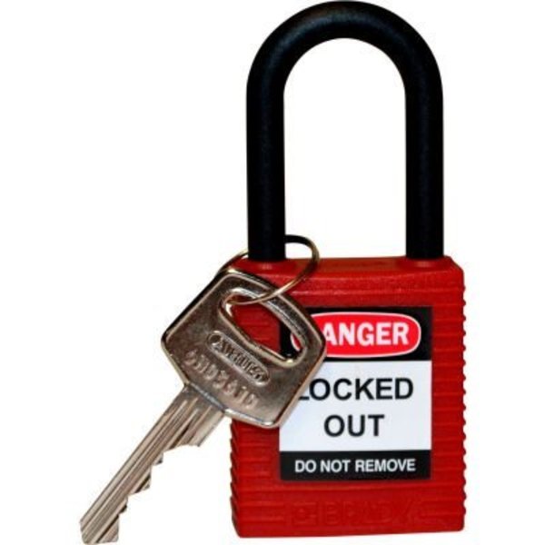 Brady Brady® 123324 Safety Padlock With Label, Nylon Shackle, Nylon, Red 123324